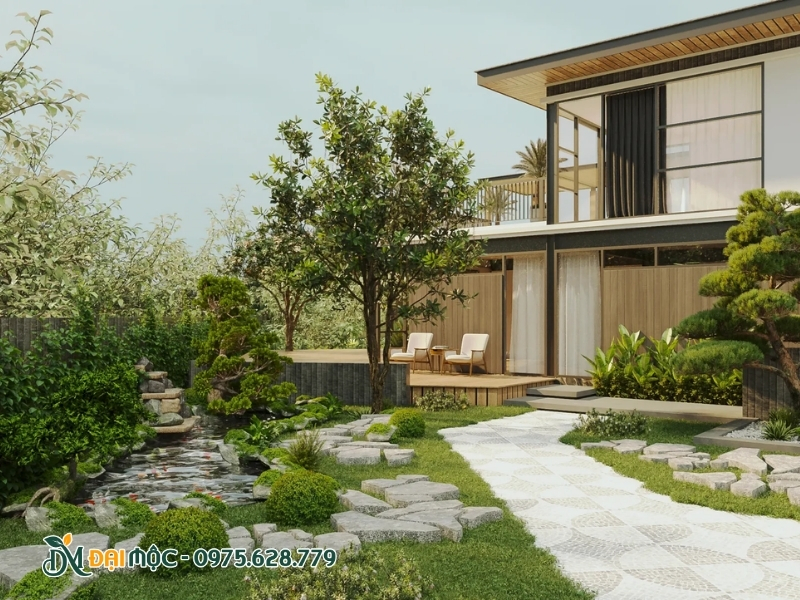 Sân vườn trước nhà được thiết kế đẹp, hợp phong thủy